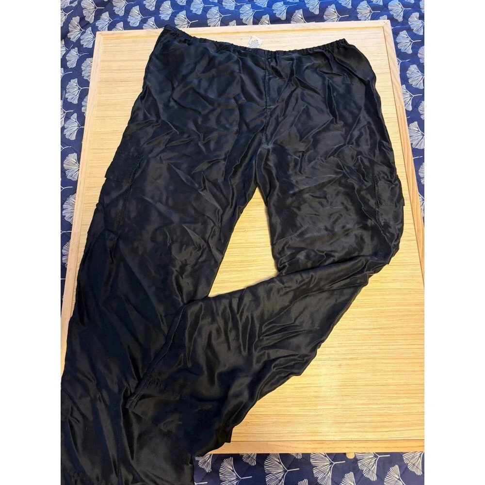 Amelia's Collection 100% Silk Cargo Pants Women's L Black Wide Leg